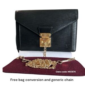 Vintage LOUIS VUITTON Epi Sellier Dragonne Clutch Bag Black with key Authentic